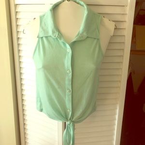 Sleeveless button down with front tie crop top